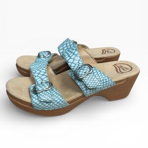 Dansko Sophie Turquoise Snakeskin Embossed Leather Slide Sandals EU 40 US 9.5-10